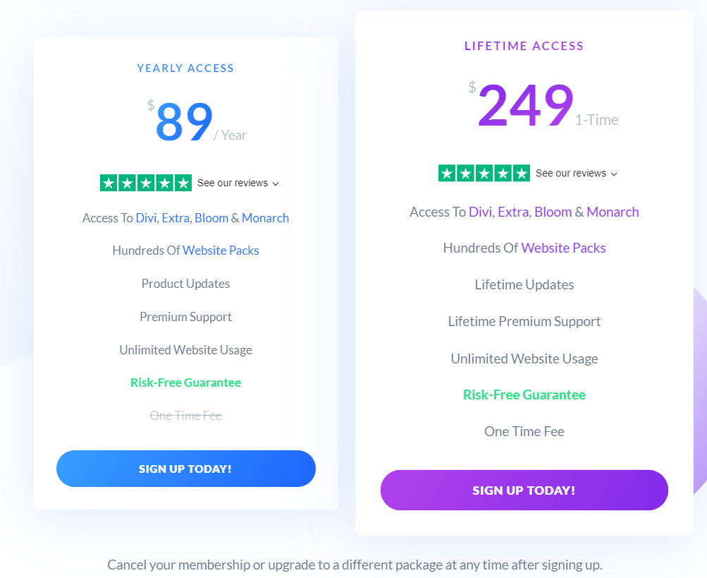 change divi theme PRICING